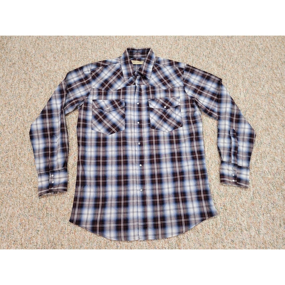 Bit & Bridle Western Shirt Mens Medium Multi Plaid Pearl Snap Long Sleeve